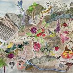 Stéphanie Sagot, Carte de Terre - Terre amoureuse, Zone sensible, 2024 / Enoki, aquarelle sur papier, 150 cm x 115 cm.