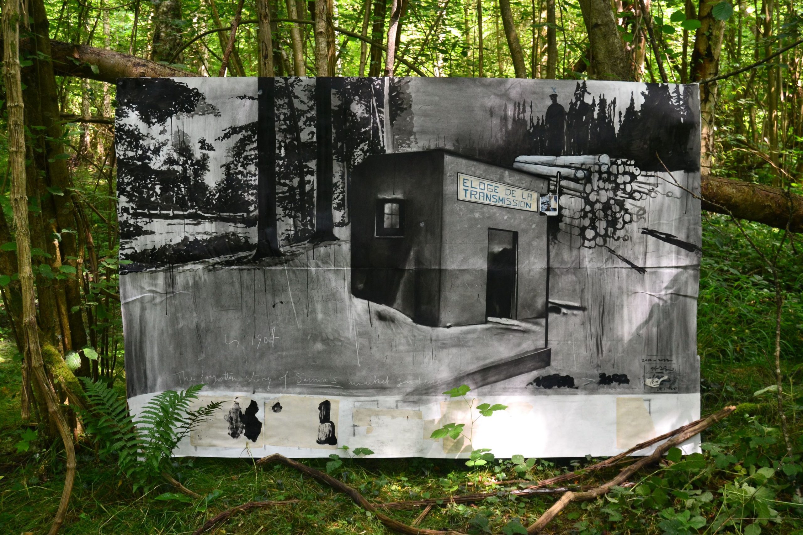 Gabriel Folli, "Eloge de la transmission", 2017 – 2023, technique mixte sur papier, 150 x 230 cm.