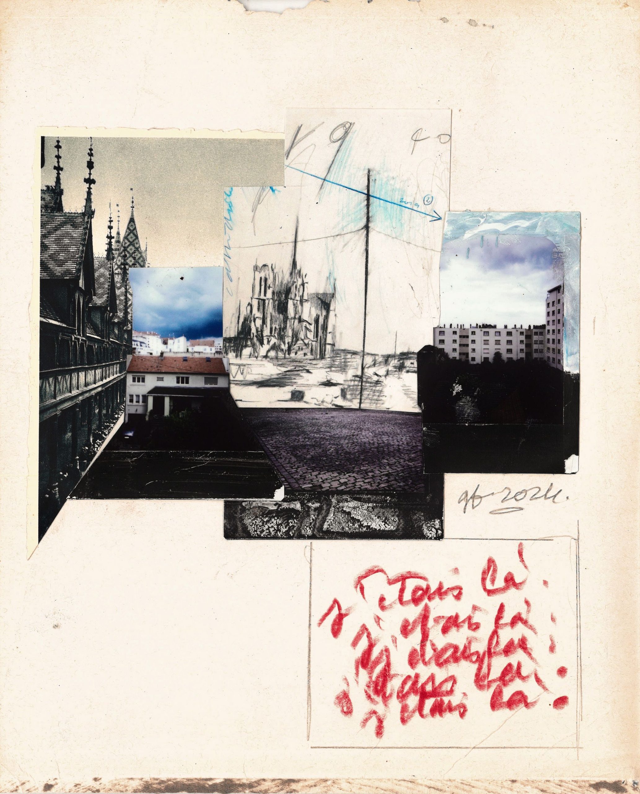 Gabriel Folli, "J’étais là", 2024, technique mixte sur papier, 26 x 21,5 cm.