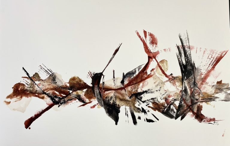 Thierry Moyne, "Chardonnay les Combes, Steve et Céline Gormally", 2024, aquarelle de vin, marnes et encre de Chine sur papier pur coton, 70 x 100 cm