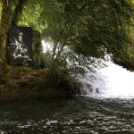 Thierry Moyne, "Le Dérochoir 31.V.2024", 2024, eau du Dérochoir, tuf, pigment naturel, chaux, caséine, sur bois, 240 x 150 cm